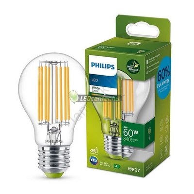 PHILIPS ultrahatékony 4W=60W 840 lumen LED E27 körteégő, melegfehér 3évG