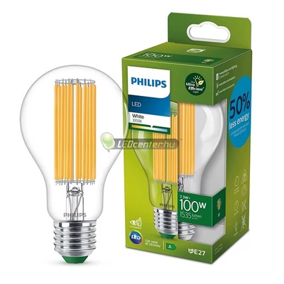 PHILIPS ultrahatékony 7.3W=100W 1535 lumen LED E27 körteégő, melegfehér 3évG