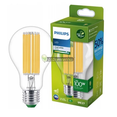 PHILIPS ultrahatékony 7.3W=100W 1535 lumen LED E27 körteégő, természetes fehér 3évG