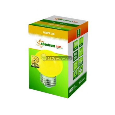 SpectrumLED 1W E27/230V LED kisgömb izzó, sárga 2évGar WOJ11798